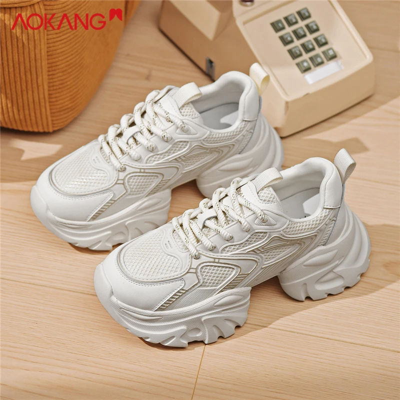 Aokang/奥康2024秋冬飞织女运动跑步老爹鞋旅游百搭女鞋