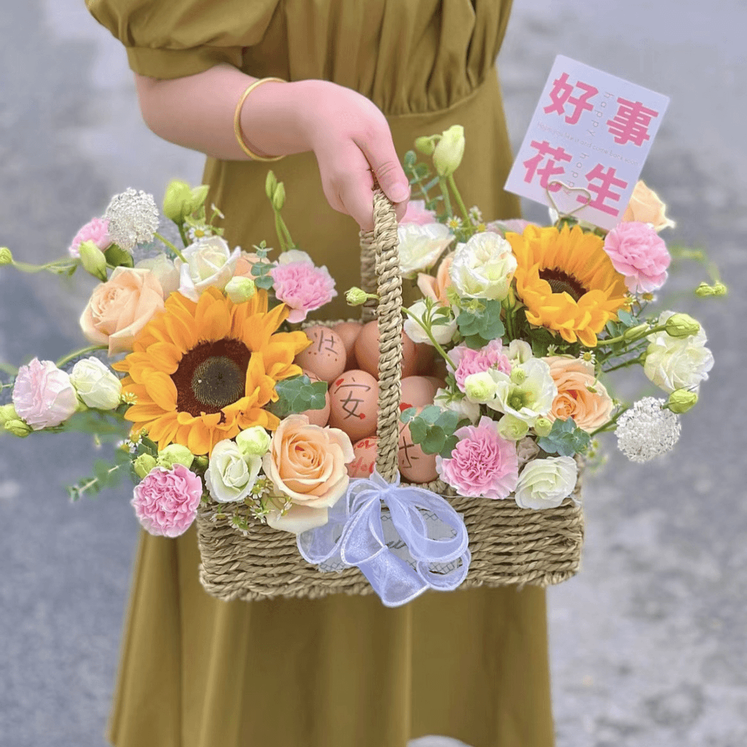 【沉甸甸的爱】全国同城配送鲜花坐月子鸡蛋花蓝送闺蜜鲜花手提篮