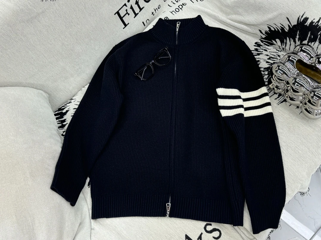 1139秋季新款提花三条杠毛衣针织开衫休闲潮流ins百搭针织衫外套