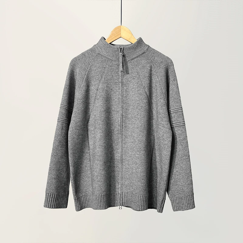 T1163美式休闲半高领男士针织开衫秋冬新款宽松百搭外套时尚潮流