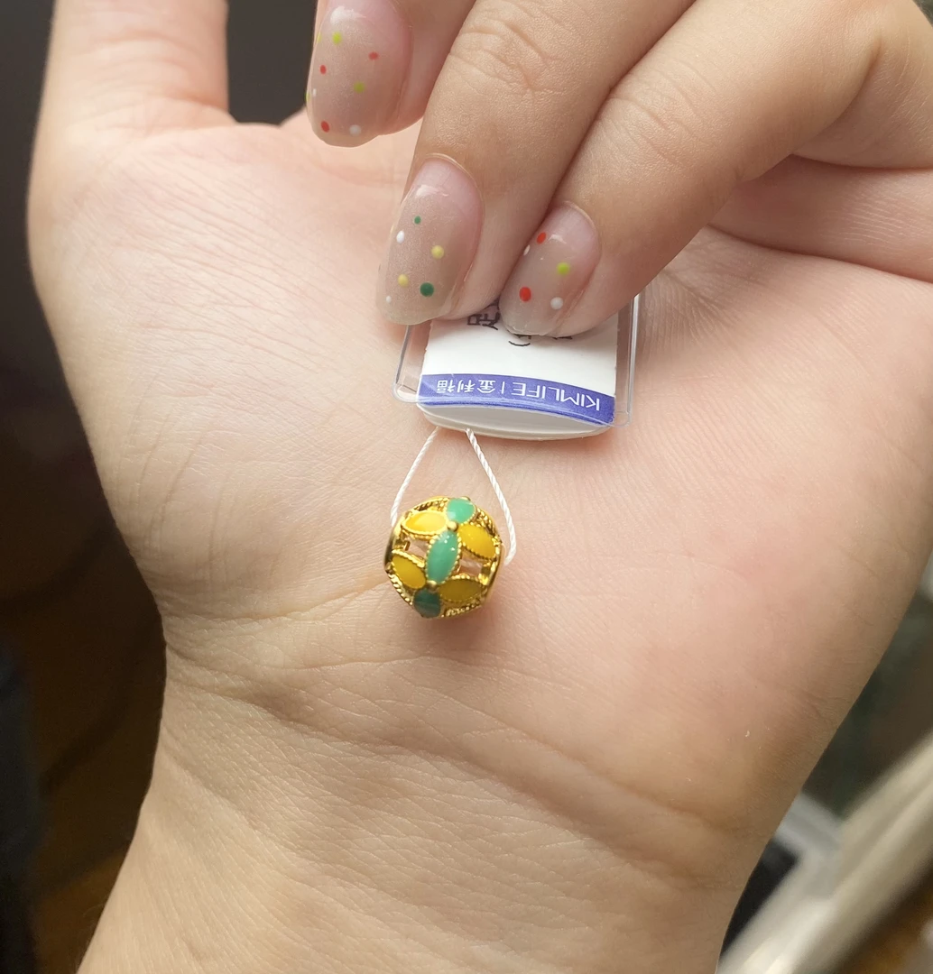 足金999 珐琅彩“幸运草”花丝珠 精致百搭