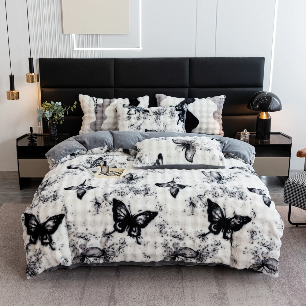 不老的爷爷高克重毛绒加厚绒时尚款保暖印花系列双面绒高档四件套