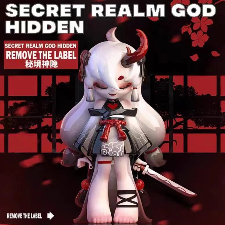 病娇少女撕掉标签儿童盲盒桌面摆件