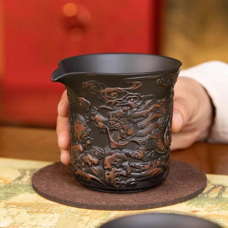 紫陶公道杯创意手工茶海功夫建水锤纹茶具分茶器家用陶瓷分茶中式