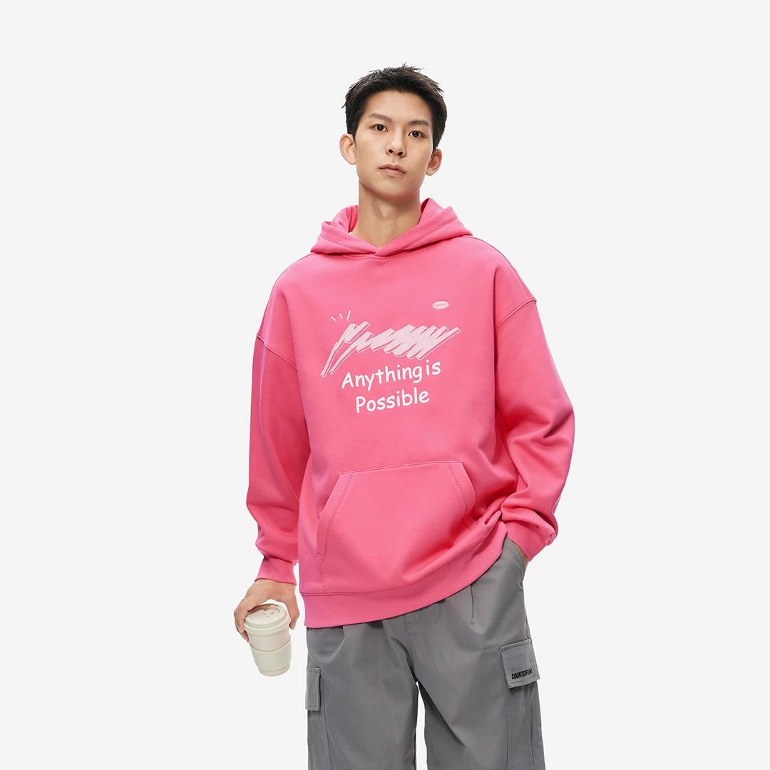 李宁运动生活系列男女同款加绒保暖宽松套头连帽卫衣AWDUA07