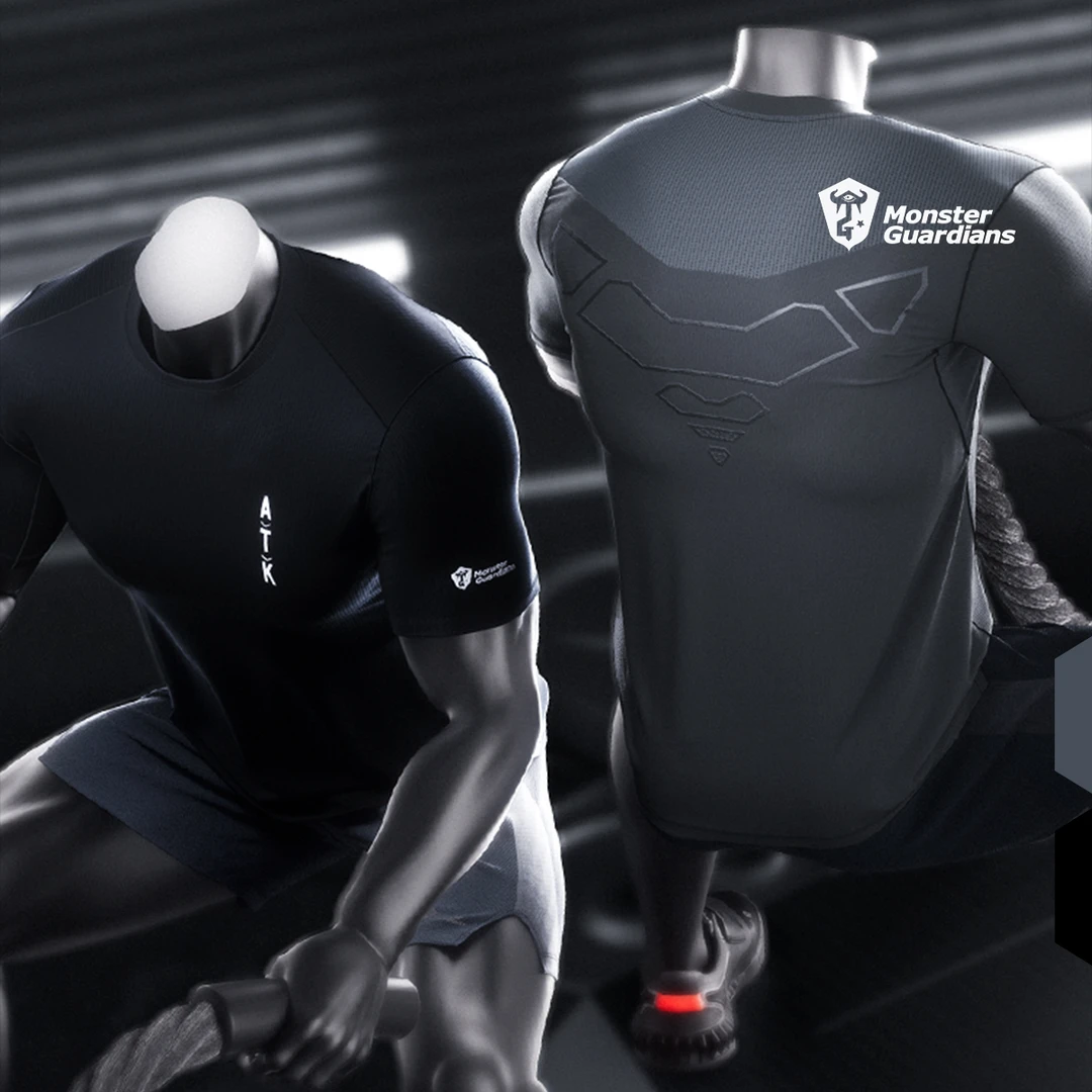 MonsterGuardians男子户外修身速干夏季凉感运动训练短袖透气