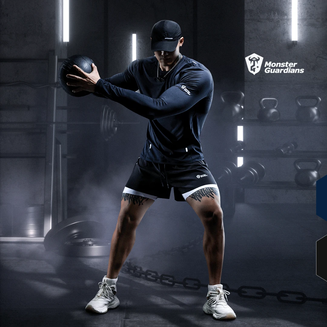 Monster Guardians 男子秋冬藏青修身长袖 透气轻薄训练健身衣