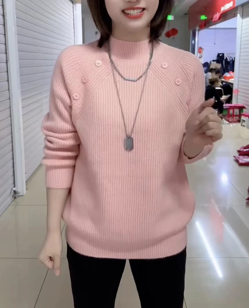 侧肩扣韩版宽松厚毛衣309款