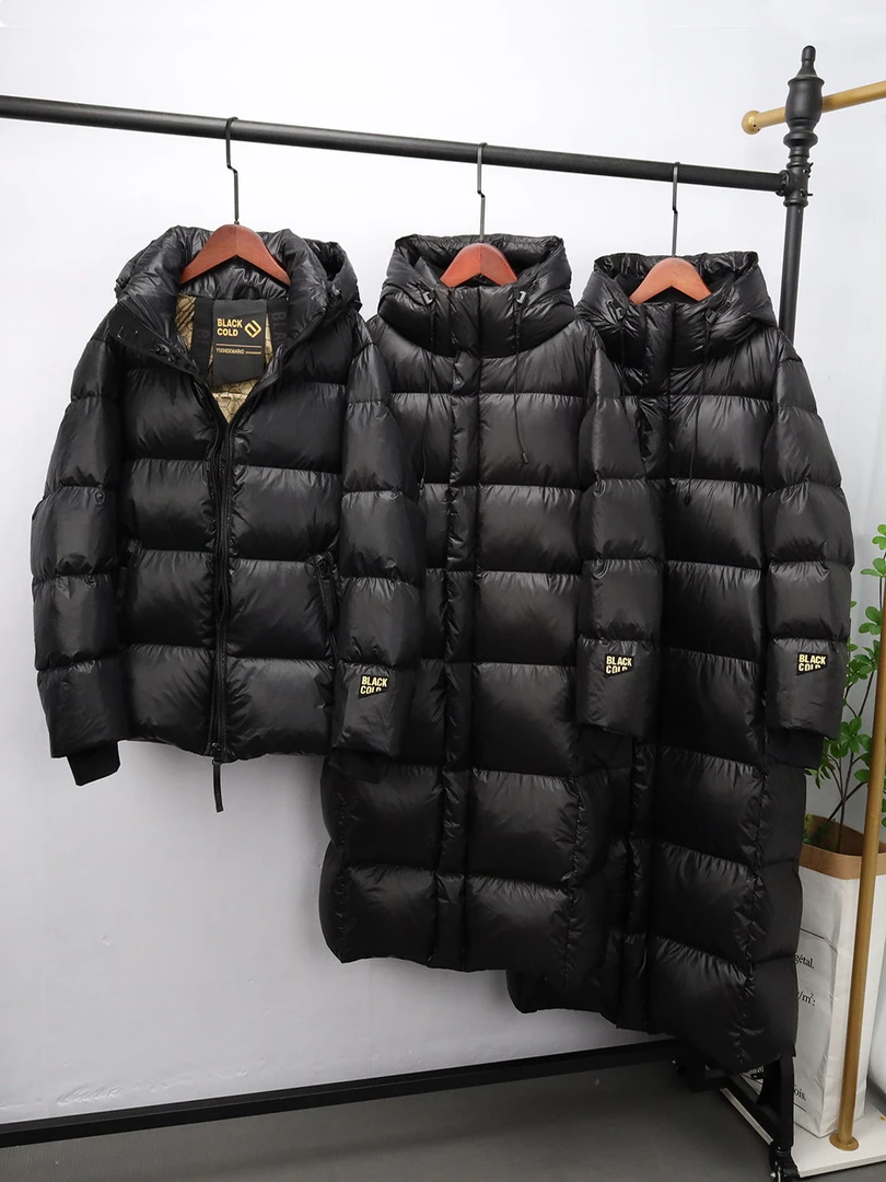 羽绒服黑金白鸭绒加厚保暖服女2023冬季短款中长过膝宽松男情侣外