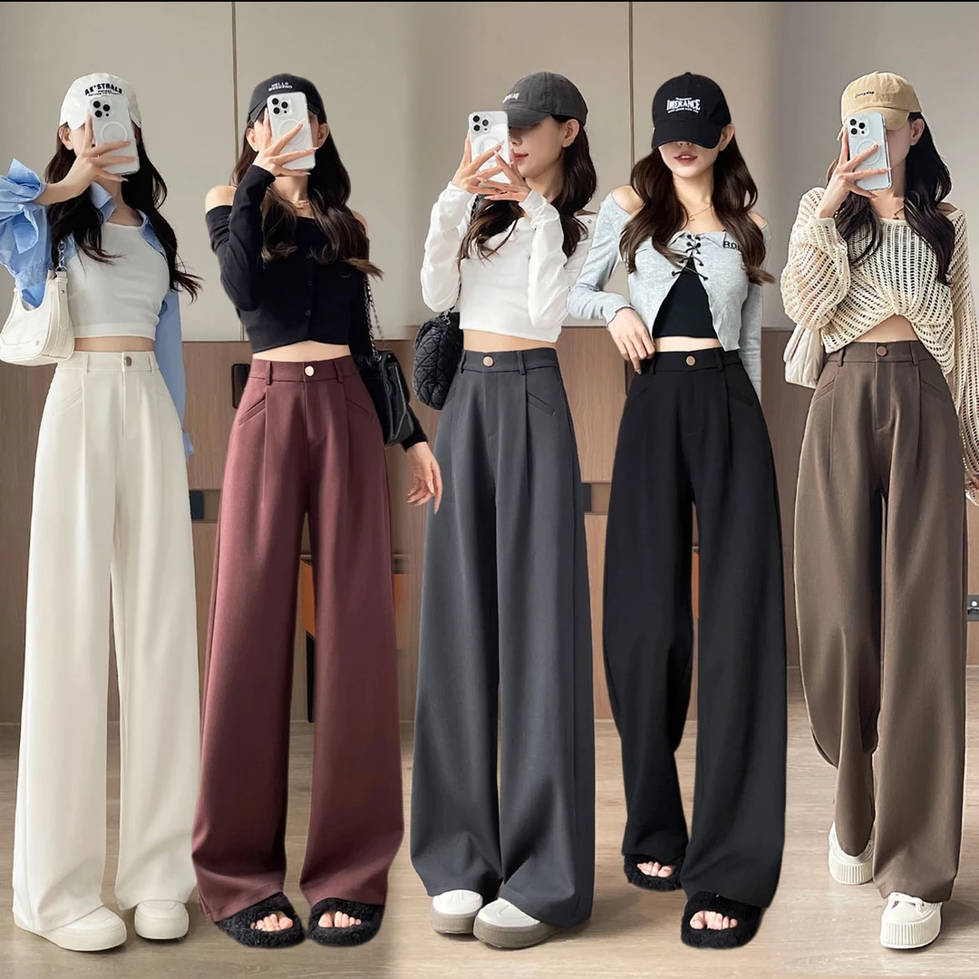 女款裤子2024秋季新款窄版西装裤阔腿裤女高腰休闲裤拖地裤女