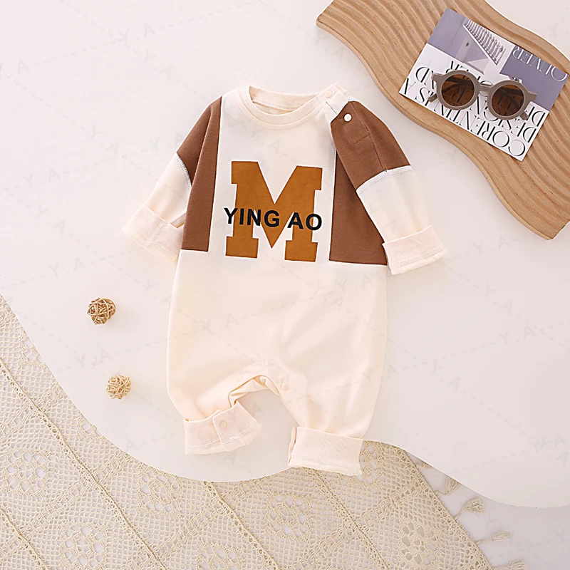 美拉德风婴幼儿新生儿全棉衣服生日宴长袖无骨连体衣