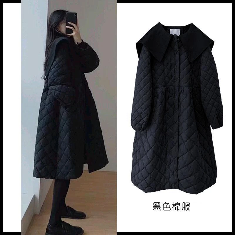 棉袄外套2023新款冬季韩系温柔风菱形格棉衣棉服中长款棉衣棉服女