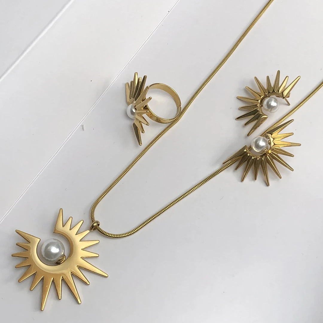 钛钢仿珍珠吊坠 Xahla太阳花·钛钢网红项链吊坠三件套网红