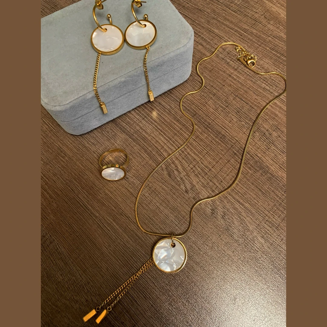 钛钢仿珍珠吊坠 Xahla大理石纹路·钛钢网红项链吊坠三件套网红