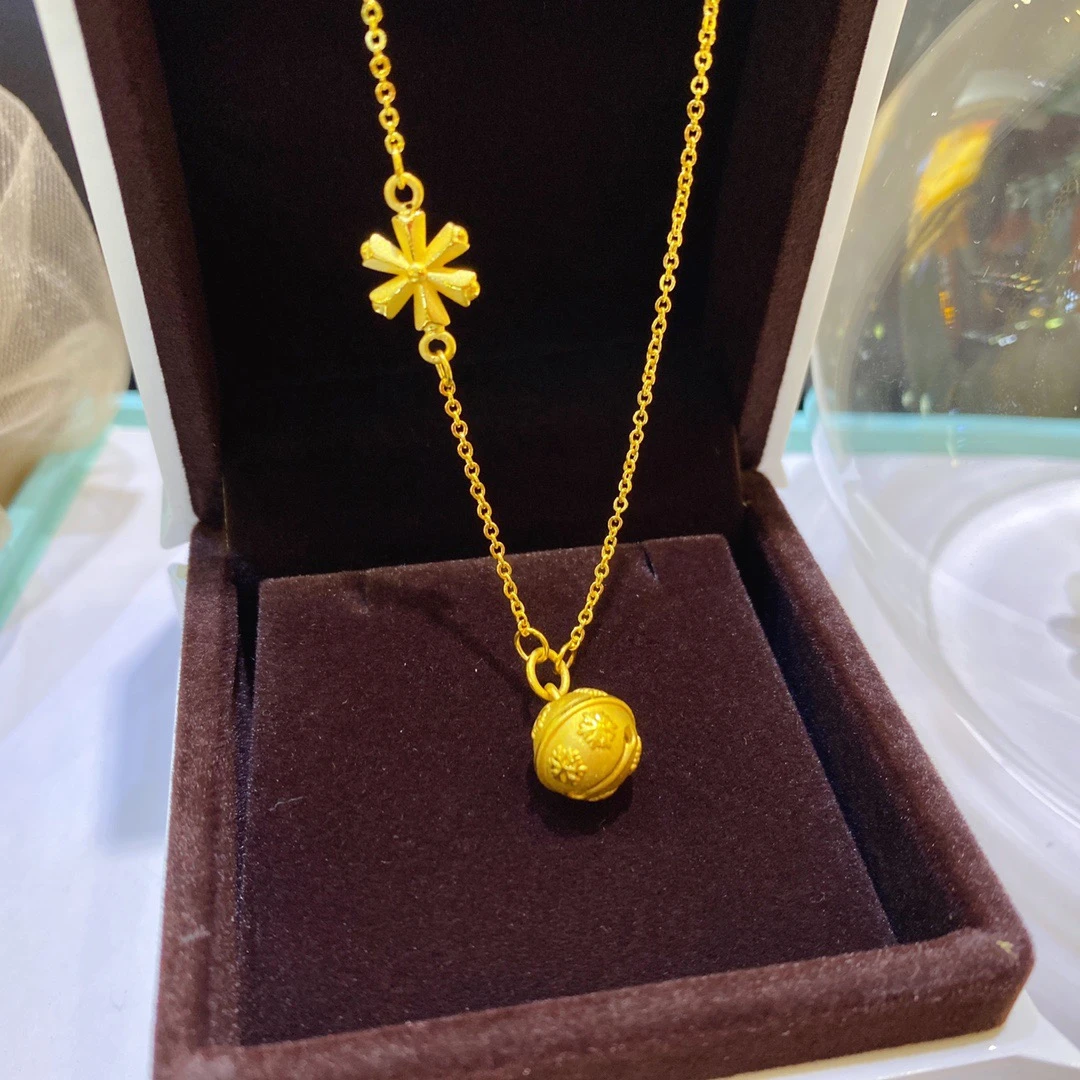 大福家雪花铃铛套链足金999黄金真金女士项链套链