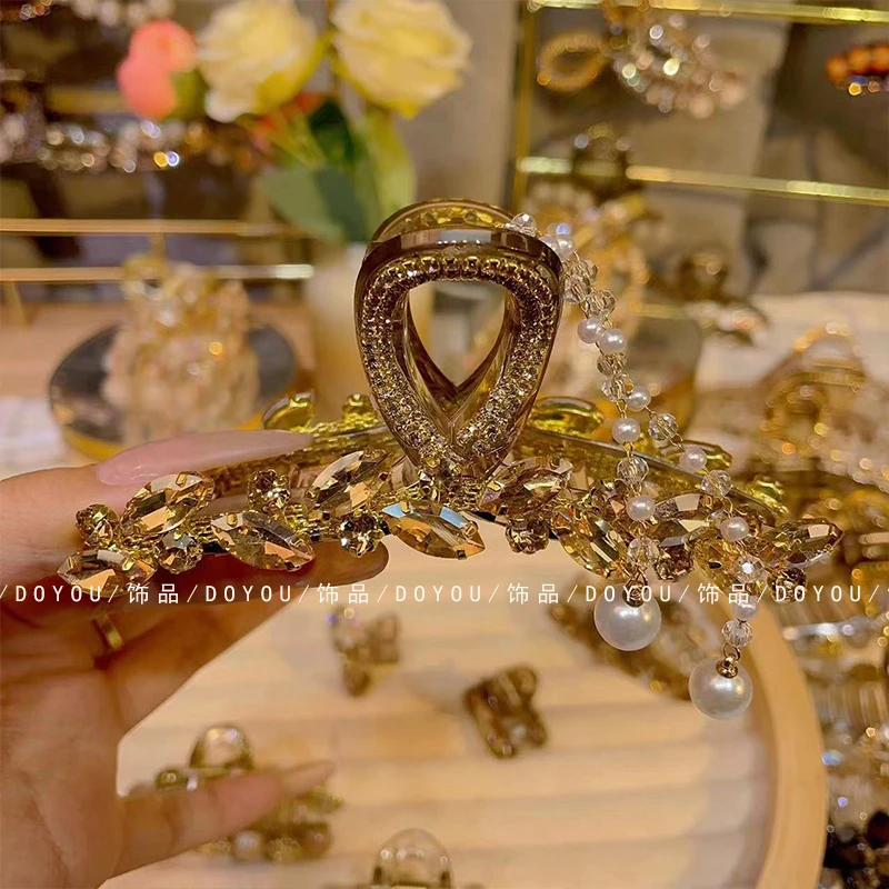 新款丰收麦穗重工带流苏大抓夹11公分金色轻奢时尚精致后脑勺盘发