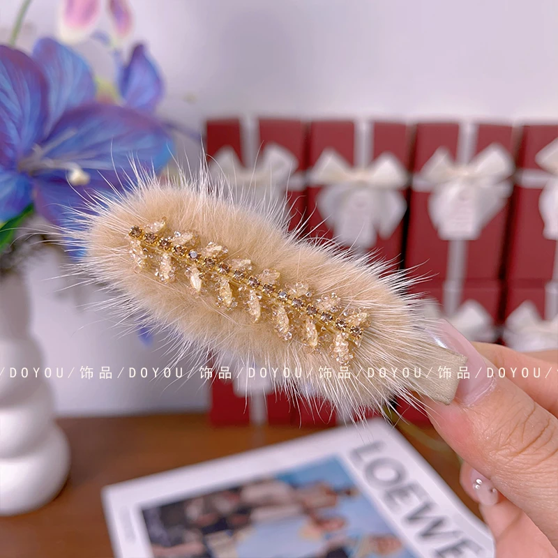 秋冬新款麦穗毛毛鸭嘴夹韩版网红气质时尚百搭优雅发夹刘海夹