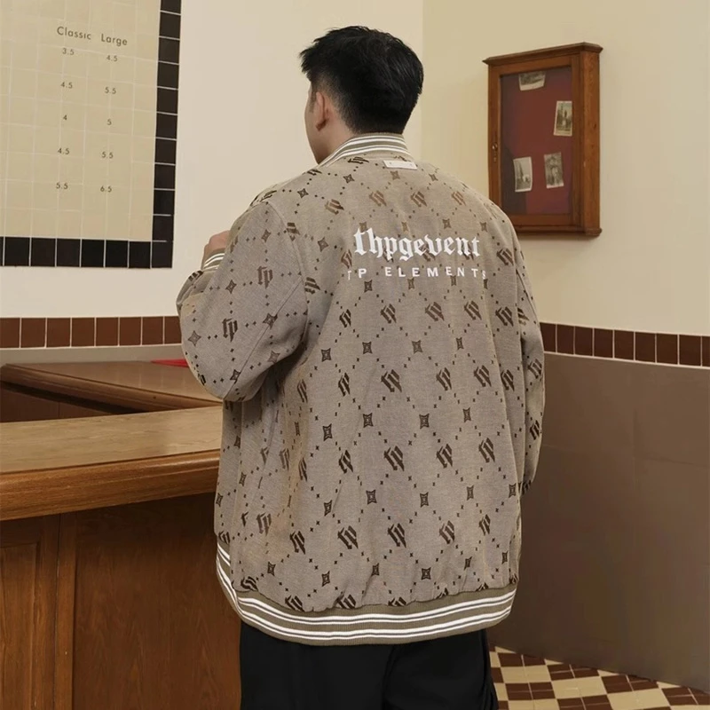 潮牌大码男装秋冬季棒球领外套胖子宽松休闲加肥加大鹿皮绒夹克男