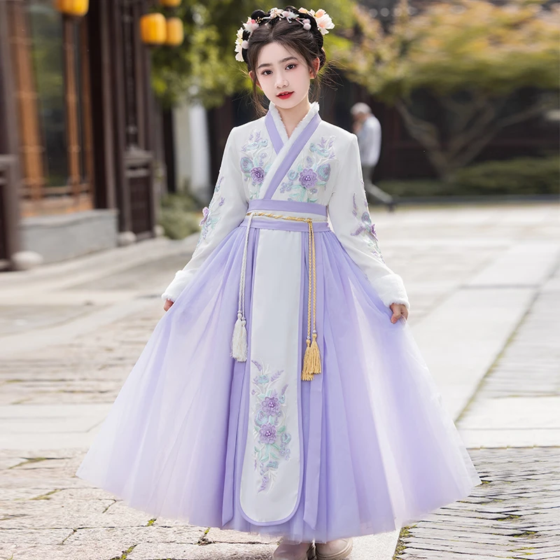 SL2574汉服女童冬款中国风古装冬季唐装2024新款女孩儿童古风裙子