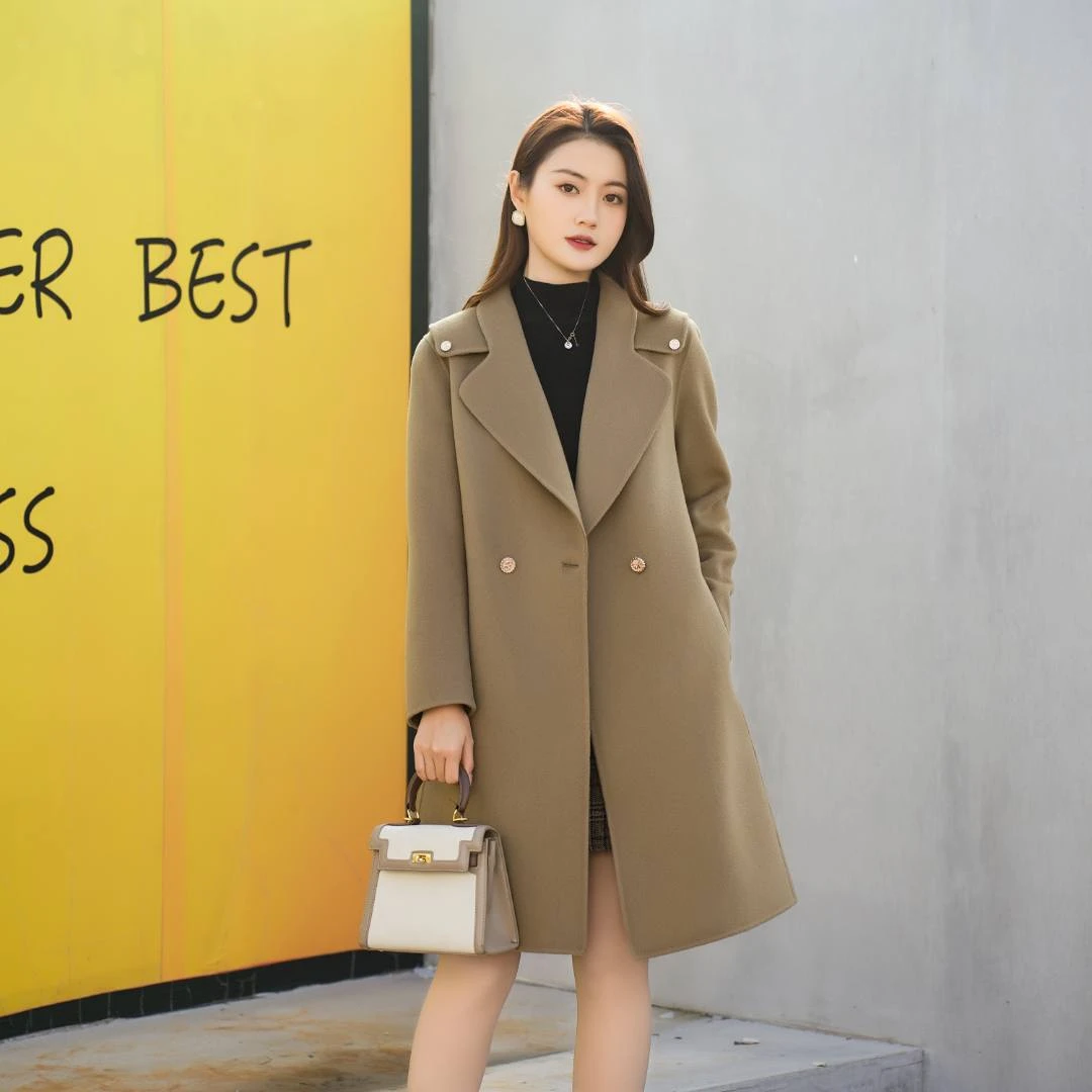 高端羊毛大衣中长款秋冬时尚气质百搭小个子显瘦双面呢女上衣外套
