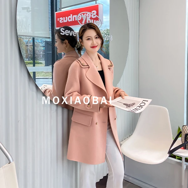 秋冬大牌双面羊毛大衣女纯色双排扣韩版西装领显瘦小个子毛呢外套