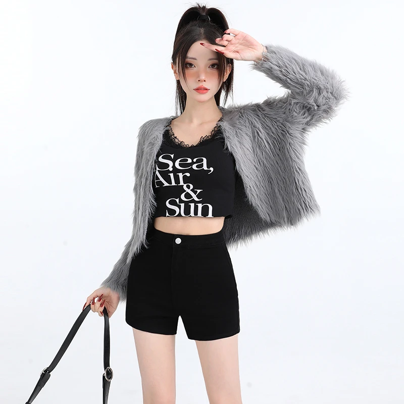 黑色牛仔短裤女紧身高腰2024秋冬新款百搭弹力修身打底外穿热裤子