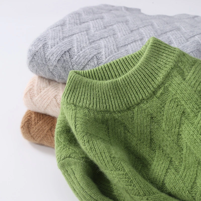 【厚款】2023秋冬新款重磅席编儿童加厚100%羊毛男女童半高领毛衣