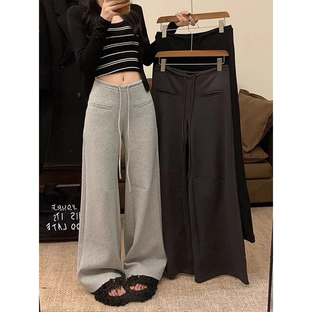 美式复古直筒休闲裤女秋季新款高腰垂感拖地宽松设计感显瘦阔腿裤