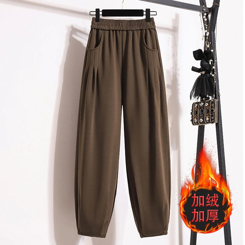加绒加厚裤子女冬季卫裤2023新款爆款大码哈伦老爹萝卜裤休闲秋冬