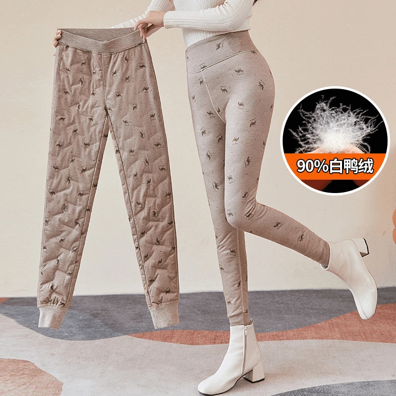 2024冬季高腰显瘦羽绒打底裤时尚90白鸭绒羽绒裤内穿修身抗寒保暖
