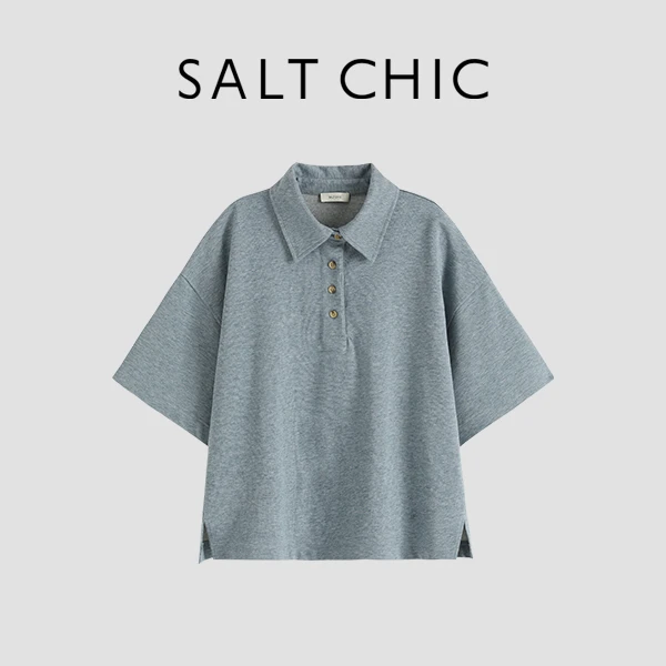 SALT CHIC盐执 “自我轮廓”纯色百搭Polo领宽松T恤W2TB10686-a1