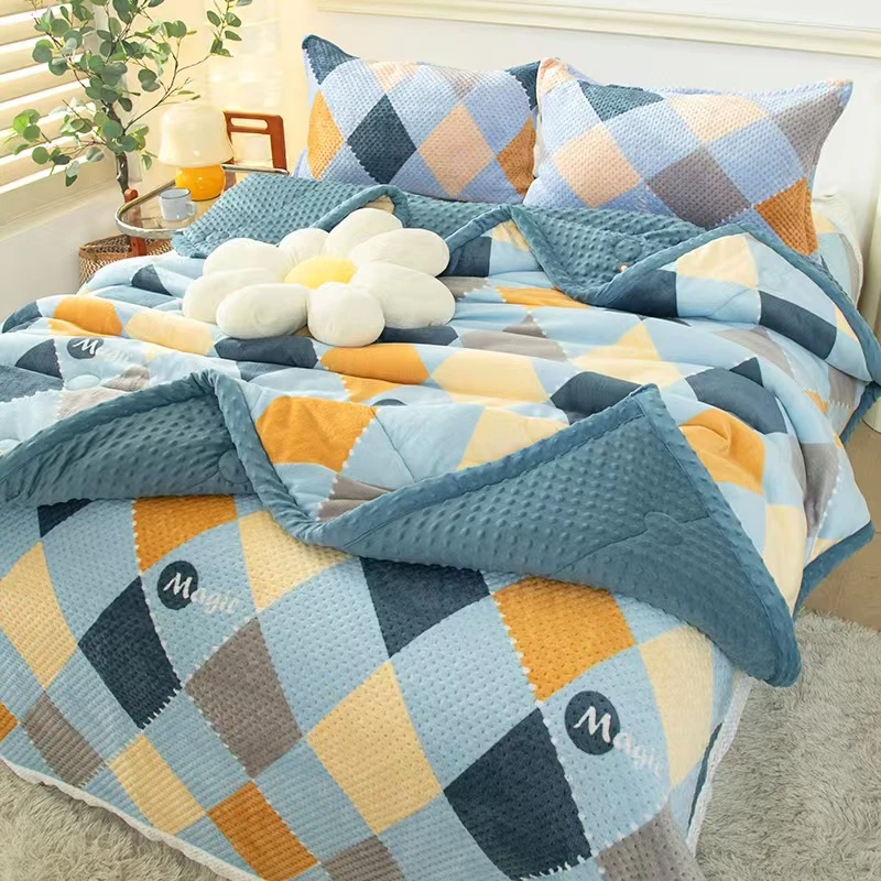 双面绒被子牛奶绒加厚豆豆被双人双层保暖加厚棉被可机洗不易掉毛