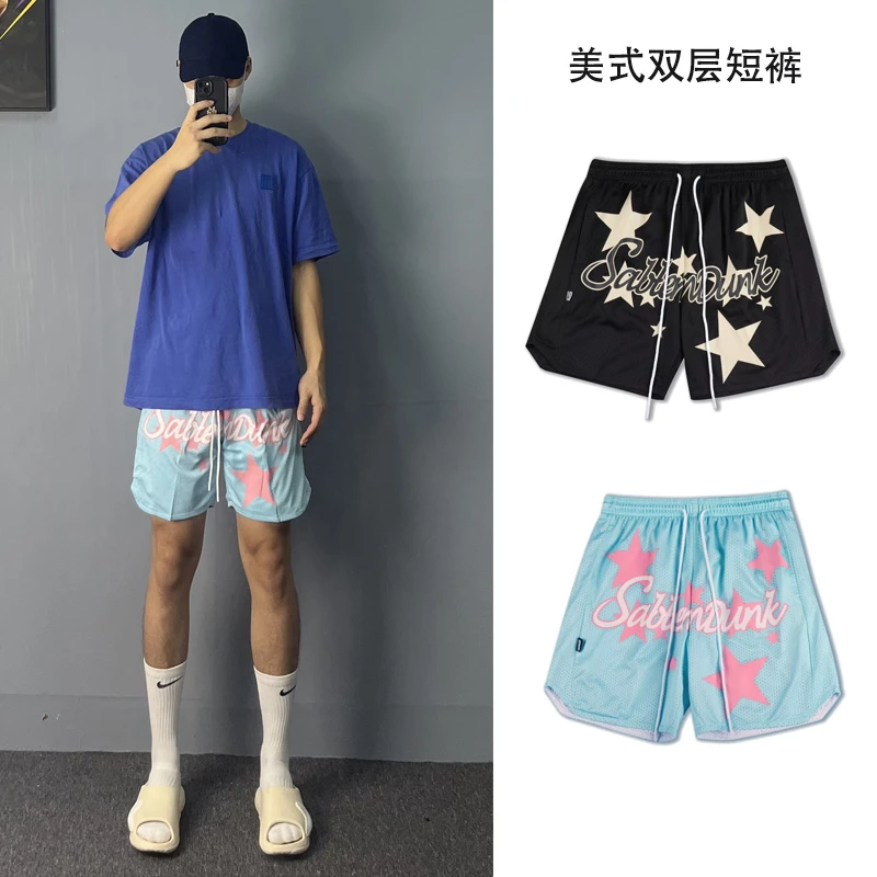 夏季美式运动短裤双层网眼速干复古篮球裤休闲百搭潮流训练裤街头