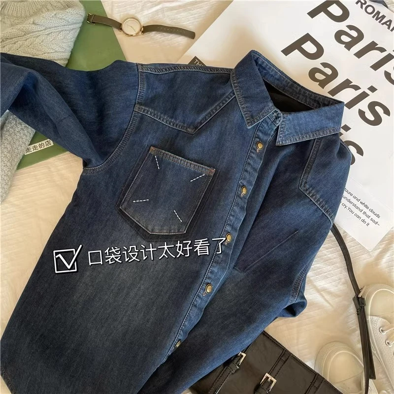 加厚加绒牛仔衬衫外套女2024春秋新款韩版宽松慵懒风外套叠穿上衣