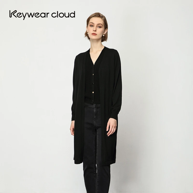 Keywearcloud奇威长袖针织外套百搭时尚休闲中长款开