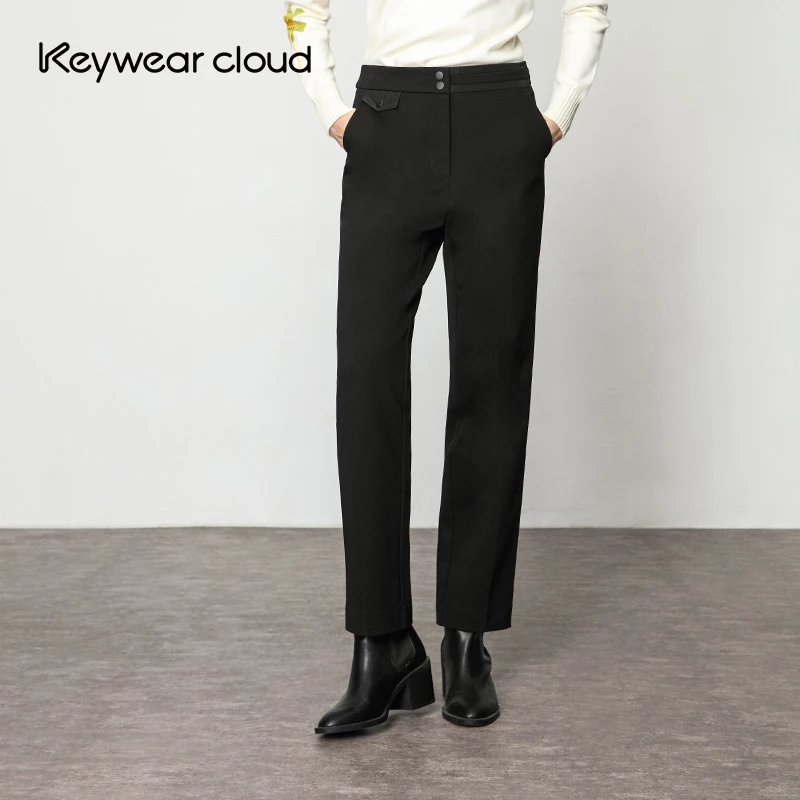 Keywearcloud奇威秋冬黑色直筒裤百搭高腰休闲裤长裤