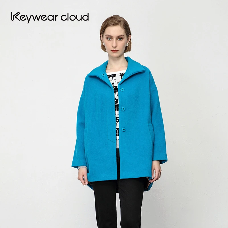Keywearcloud奇威时尚毛呢外套中长款加厚宽松百搭风