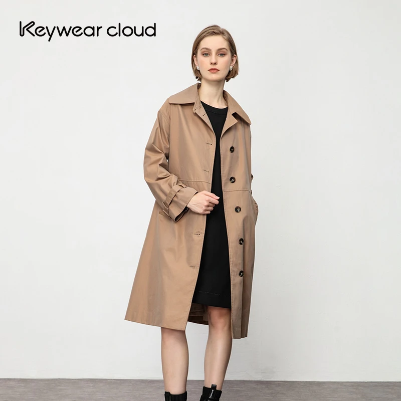 Keywearcloud奇威女装时尚系带中长款挡风外套风衣