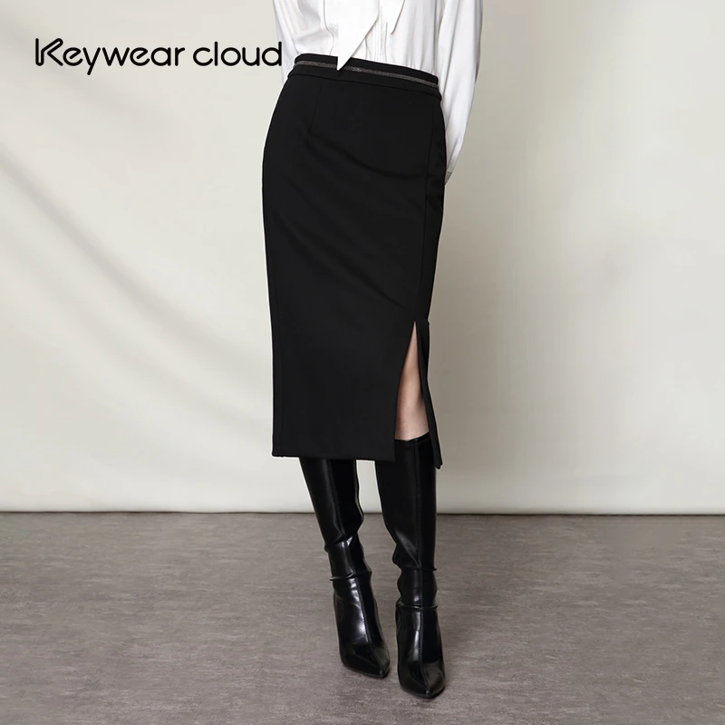 Keywearcloud奇威气质女装高腰职业装开叉半身裙