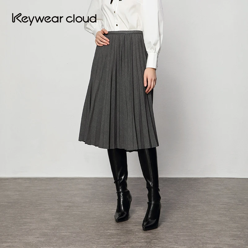 Keywearcloud奇威女装高腰中长款百褶裙职业装时尚百