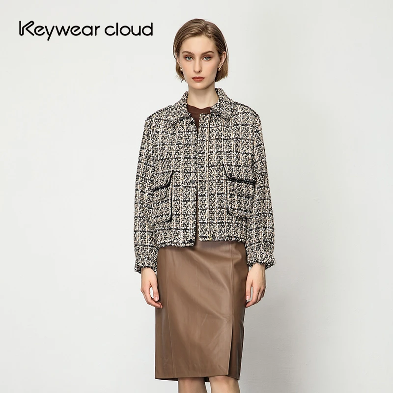 Keywearcloud奇威秋冬小香风气质通勤挺阔复古格纹短外套