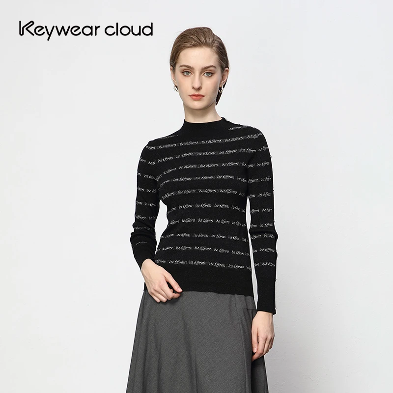 Keywearcloud奇威长袖时尚圆领提花长袖打底毛衣针织