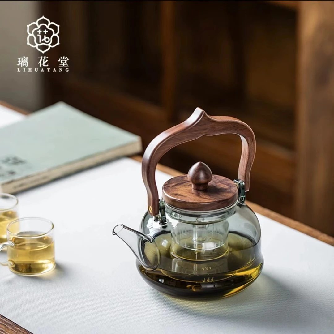 璃花堂木莲提梁壶高硼硅耐热玻璃大容量手工烧水壶电陶炉煮茶壶