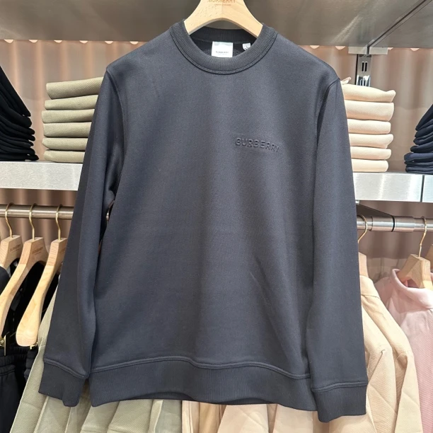 全新未使用 BURBERRY/博柏利 男士字母Logo纯色圆领纯棉卫衣
