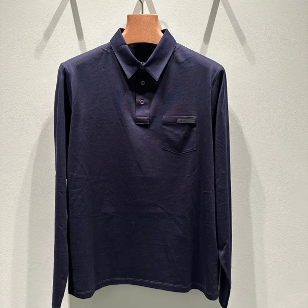 全新未使用 Prada/普拉达 【国现】男士翻领经典长袖Polo衫藏青色