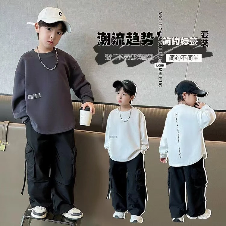秋季儿童男童字母印花卫衣酷帅宽松潮款长袖百搭上衣洋气简单休闲