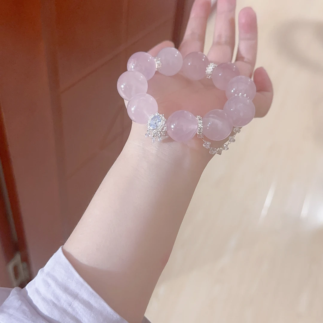 铜合金陶瓷手链 手链下午少女小众甜美天然粉冰透手工气质时尚灰