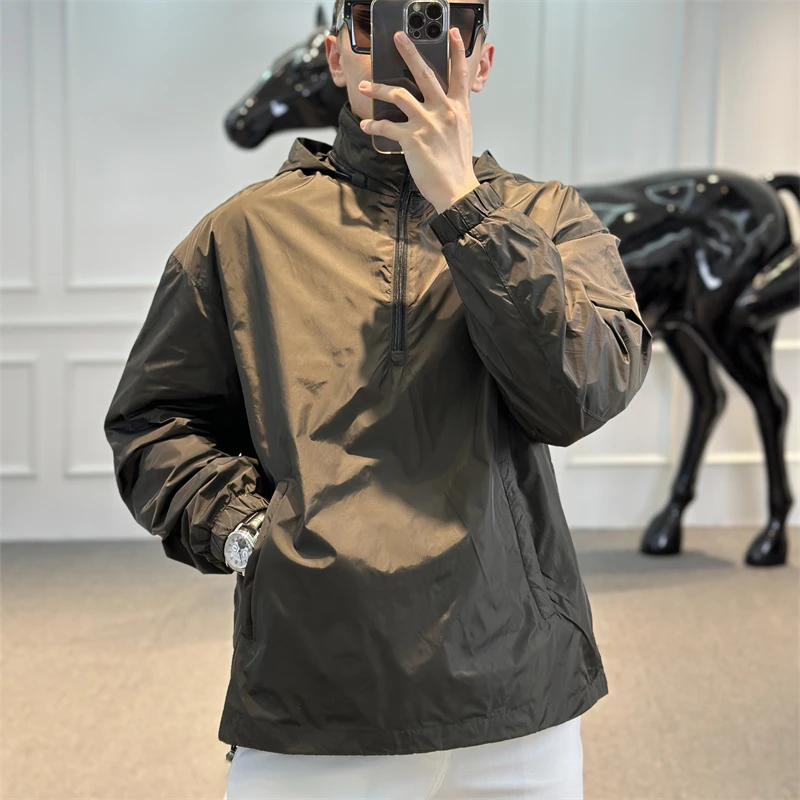 <古帝特尼>秋冬新款男士轻奢半拉链套头立领藏帽外套GL-77600