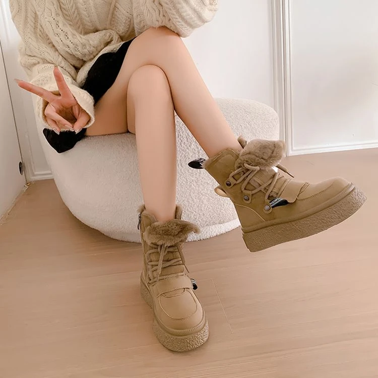 5CM厚底34-39码冬季网红加绒加厚保暖马丁靴学生韩版防滑平底短筒