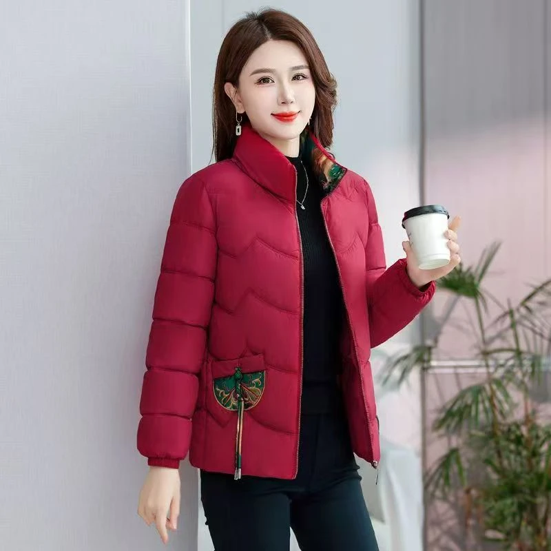 【羽】秋冬新款时尚百搭拉链国风刺绣立领棉服棉衣外套